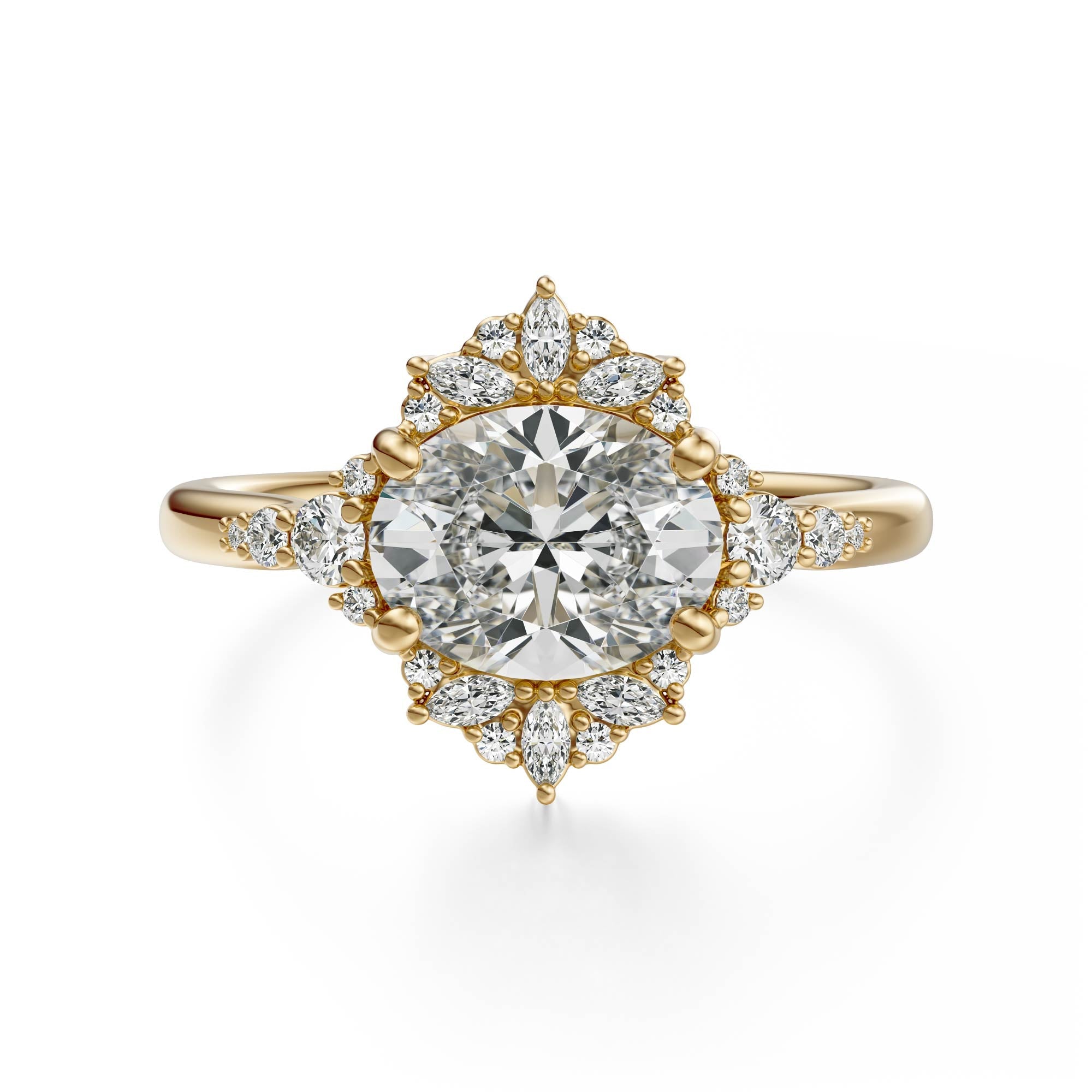 Marquise Shaped Three Stone Lab Grown Diamond Engagement Ring